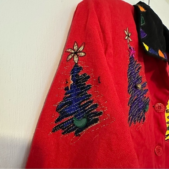 Vintage Christmas Tree Embellished Cotton Novelty Jacket - Picture 7 of 7
